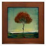 Singular Beauty Glow :: Modern Tree Landscape :: Framed Fine Art Ceramic Tile By Kristen Stein