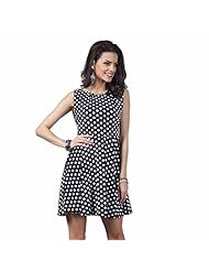 Summer Polka Dot Print Sleeveless Belted  Dress