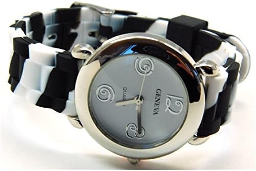 Toc Kids Funky Black and White Striped Rubber Strap Watch