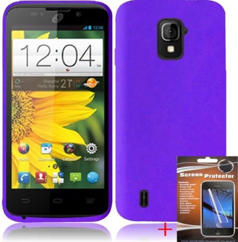 For ZTE Majesty Z796c / Z796 c / Z 796 C Purple Plastic Rubberized Hard + Free Screen Protector LCD Case Straight Talk Cover Durable Design Premium Protector Accessory Shine Wireless Brand