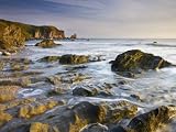 Late Evening Sunlight Glows on Weathered Rock Ledges at Bantham in South Devon, England Landscape Photographic Poster Print by Adam Burton, 40x30