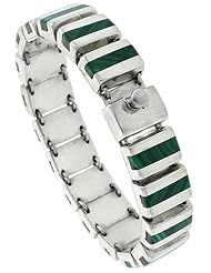 7 1/4 inch Sterling Silver Bar Bracelet Green Onyx, 9/16 inch wide