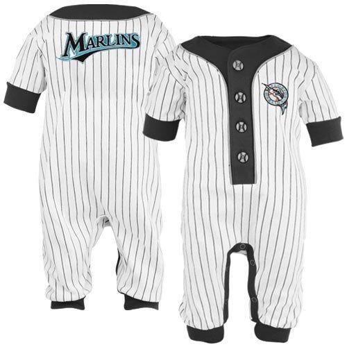 Majestic Florida Marlins Infant White Pinstripe Coveralls (3-6 Months)