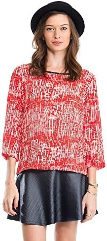 New Modelina Women Blouse Red Santos Crep 3/4 Sleeves Shirt in Graphic Print - S