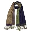 100% Viscose Double-sided Four Colors Solid and Leopard Pattern Pane Fringed Long Scarf - Blue