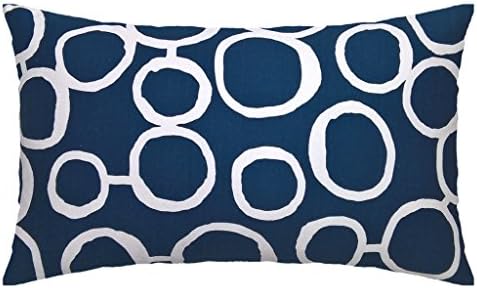 Cotton Canvas Circle Two Side Accent Decorative Throw Rectangular Lumbar Pillow Cover (Green-Blue Teal/White for 12 x 20 Inserts)