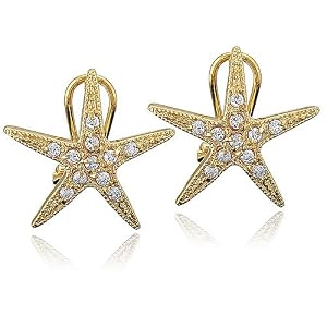 14K Gold Vermeil Cubic Zirconia CZ Accent Starfish Omega-Back Earrings - Ideal Gift For Mother Day, Anniversary, Engagement, Wedding, Birthday, For Her