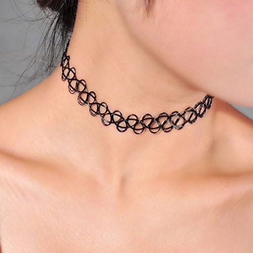 Black Vintage Stretch Tattoo Henna Choker Hippy Necklace (5pcs)