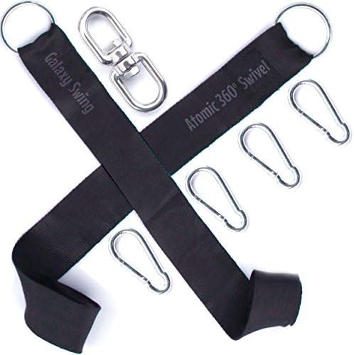 Galaxy Swing Tree Swing Hanging Strap Set - With the Atomic 360º Swivel Hook for Spinning Fun - 2x 41" Tree Straps 4 Snap Carabiners and 1 Rotating Double Square Eye