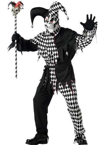 Men'S Evil Jester Scary Clown Party Costume (Black/White-Large)