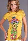Ed Hardy - Designer of Ed Hardy, Christian Audigier "Lipstick" Multi-Print Tunic Top - Yellow