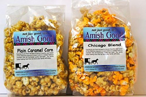 Amish Good 2 Pack Combo! 1 Bag Caramel * 1 Bag Chicago Blend Sweet and Savory Combination * Full Refund if not Delicious so Buy Now with Confidence