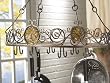 Pot Rack Hanger Oval Iron w/ Amber Medallion Accents Scroll Antique Brown Finish