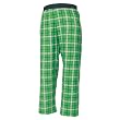 Kelly Green and White tartan plaid check flannel cotton pants for lounging, sleep, sports. Unisex relaxed fit, exposed elastic waist