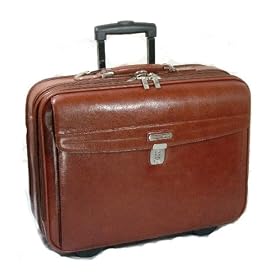 Genuine Leather Laptop Briefcase On Wheels Rust