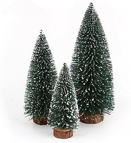 Sweet Spring Water Mini Frosted Tabletop Christmas Pine Tree with Wood Base, Set of 3 (02)