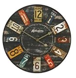 Large Rustic Wooden Wall Clock With USA Number Plates 60cm Diameter TimePiece
