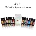 Qualitätsduftöl Made in Germany 12 er Packung Duftöl a`10 ml - Ensemble Nr.3 Früchte / Sommertraum mit den Sorten Blue Aqua, Blumenwiese, Erdbeere, Flieder, Früchtetraum, Grüner Apfel, Mandarine, Opium, Orange, Pfirsich, Tropic Feuer, Wildkirsche