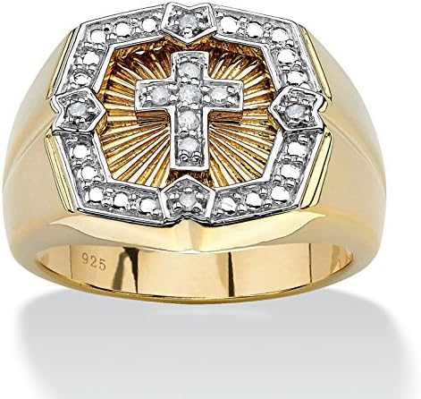 Men's Round White Diamond 18k Gold over .925 Silver Cross Ring (.10 cttw, HI Color, I3 Clarity)