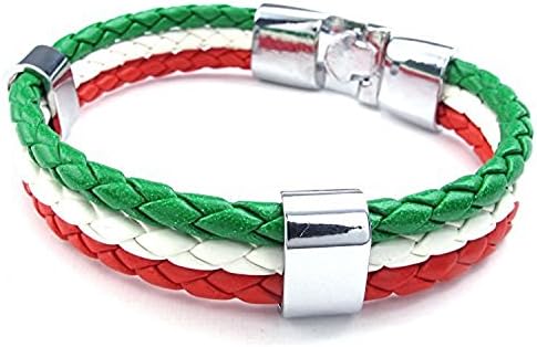 ZMSTORE Jewelry Mens Feather Bracelet, Italy Flag Italian Banner Cuff Bangle, Red White Green, 8" 8.5" 9"