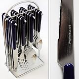 24-Piece Stainless Steel Cutlery Set Blue with Hanging Rack