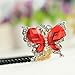 Less Like Butterfly Red Gem Crystal Charm Pendant Long Bead Sweater Long Statement Necklace