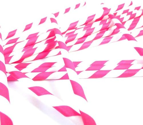 50 PACK: RediGreen Pink Stripes on White Biodegradable Paper Straws
