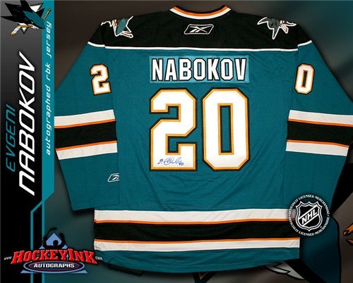 Evgeni Nabokov Autographed/Hand Signed San Jose Sharks Teal Reebok Premier Jersey