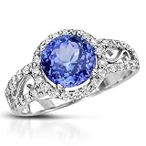 Ring With 2.60ctw Precious Stones - Genuine Diamonds and Tanzanite Made of 14K White Gold- Size 7 (Size 7)