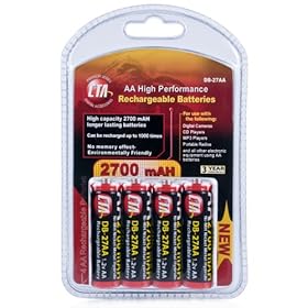 CTA Digital DB-27AA AA Rechargeable NiMH Battery (2700mAh, 1.2V)- 4 Pack