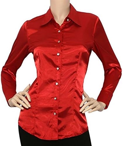 Mememall Fashion Lady Satin Charmeuse L/Slv Button Down Solid Collar Shirts Blouse