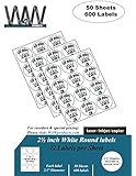 High Quality 2-1/2 inch Round Self Adhesive White Labels (50 Sheets/600 Labels) 2.5" Diameter - Comparable to Avery 5294 size label stickers