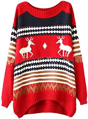 YUTRENDS Women's Cute Reindeer Snowflake Pullover Crew Neck Christmas Sweater Jumper