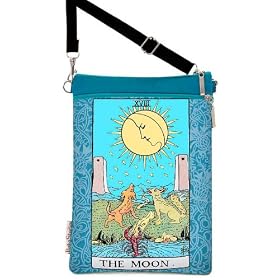 The Moon. Rider Waite Smith Tarot shoulder pouch. Teal silk.
