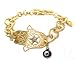 Beautiful Blee Inara 18k Gold Plated Hamsa Palm and Dark Red Eye of Protection Charm Bracelet on Circle Linked Heart Toggle Chain Comes Gift Boxed (BI208)