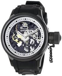 Invicta Men's 1091 Russian Diver Mechanical Skeleton Dial Black Polyurethane Watch