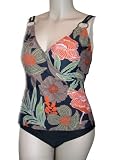 Womens Swim-sets Swimwear By Chuck Handy - One Piece Plus Size Swimsuit - Fauxkini tankini with Sarong Wrap - Black green peach 18-24