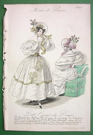 VICTORIAN Fashion from Paris Ladies Woolen Dress Pelerine & Roses --- Petit Courrier Antique Print H/C Hand Colored