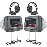 8.8 Universal Headrest Monitors - Dark Gray Twin DVD combo with headphones