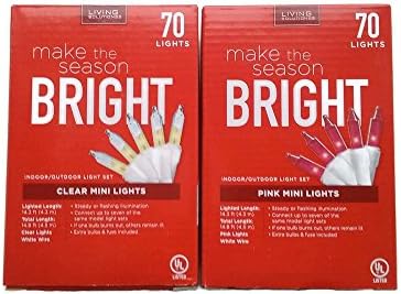 Pink and White Mini Party Lights Bundle: One Box of 70 Pink Mini Lights and One Box of Clear Mini Lights