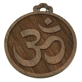 Walnut Wood Laser Cut OM/AUM Engraved Pendant 38mm (1)