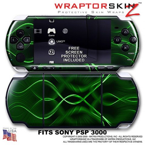 Abstract 01 Green WraptorSkinz Skin and Screen Protector Kit fits Sony PSP 3000