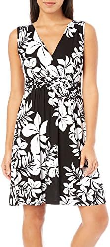 Spense Petite Tropical Floral Braided Waist Dress Large Black multi