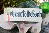  WELCOME TO THE BEACH W PALM - SIGN 14 - RUSTIC WHITE and BLUE - NAUTICAL DECOR