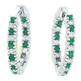 0.48ct Emerald and Diamond Hoop Earrings in 14 Kt White Gold