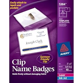 Avery Top Loading Insertable 3 x 4 Inch White Name Badges 40 Count (5384) by 