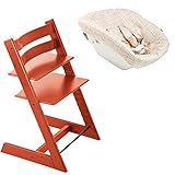 ストッケ トリップトラップ 新生児セット チェア:ラバオレンジ + ニューボーンセット + テキスタイル:ベージュチェック 【3個口】