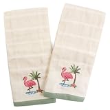 Tropical Flamingo Embroidered Kitchen Towel - Set of 2