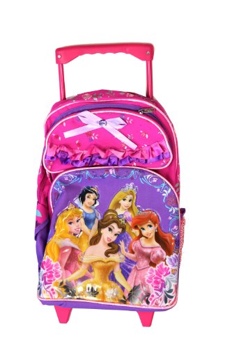 Full Size Pink and Purple Disney Princess Rolling Backpack - Princess Luggage with Wheels