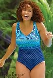 Delta Burke Buried Treasure Plus Size V-Neck One Piece Swimsuit - Women's Swimsuit Plus Size Swimsuits